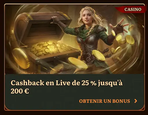 Wild Robin Casino – offre de cashback en direct 25 % jusqu’à 200 € avec coffre au trésor rempli de pièces d’or