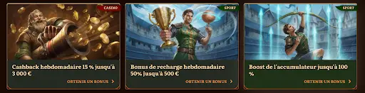 Wild Robin Casino – bannières de promotions hebdomadaires : cashback 15 % jusqu’à 3 000 €, bonus de recharge 50 % jusqu’à 500 €, boost accumulateur sport jusqu’à 100 %