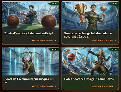 Wild Robin Sport – promotions spéciales : paiement anticipé 2 buts d’avance, bonus de recharge 50 % jusqu’à 500 €, boost de l’accumulateur jusqu’à 100 %, cotes boostées avec gains améliorés